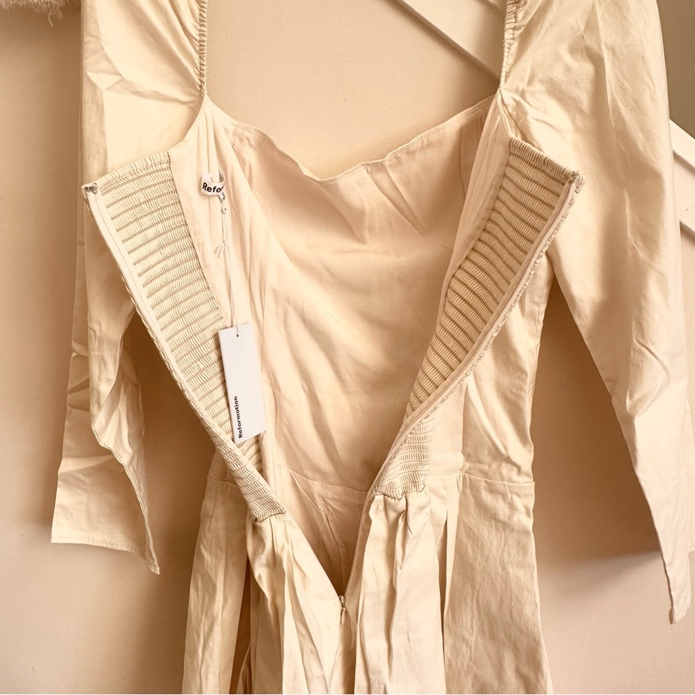 Reformation Luella Long Sleeve Square Neck Pleated Skirt Mini Dress Cream 12 NWT - Picture 11 of 15